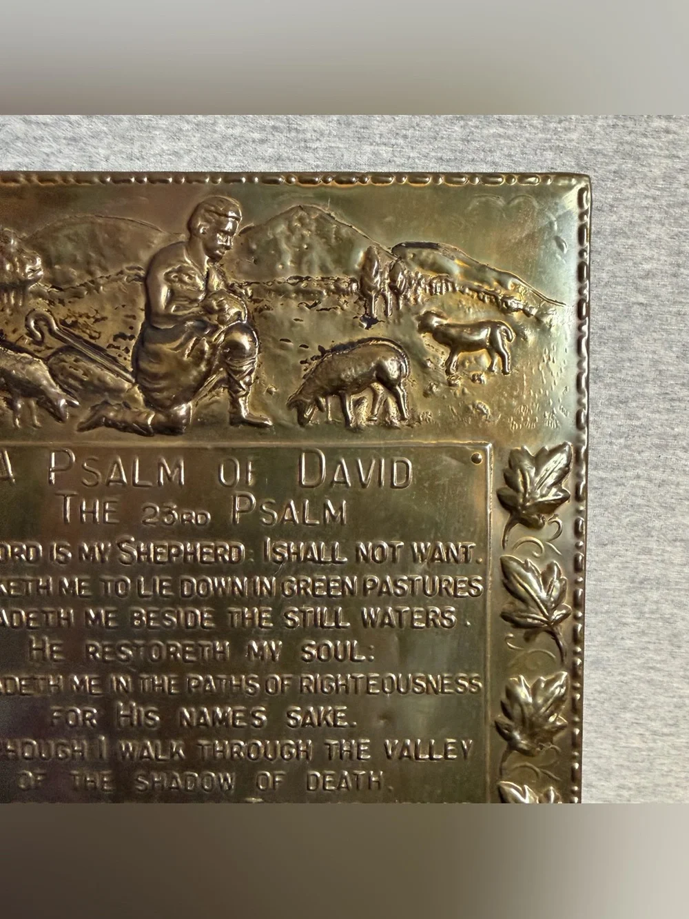 Vintage Brass A Psalm Of David Plaque Embossed Shepherd 8x11 Wall Art 23rd Psalm